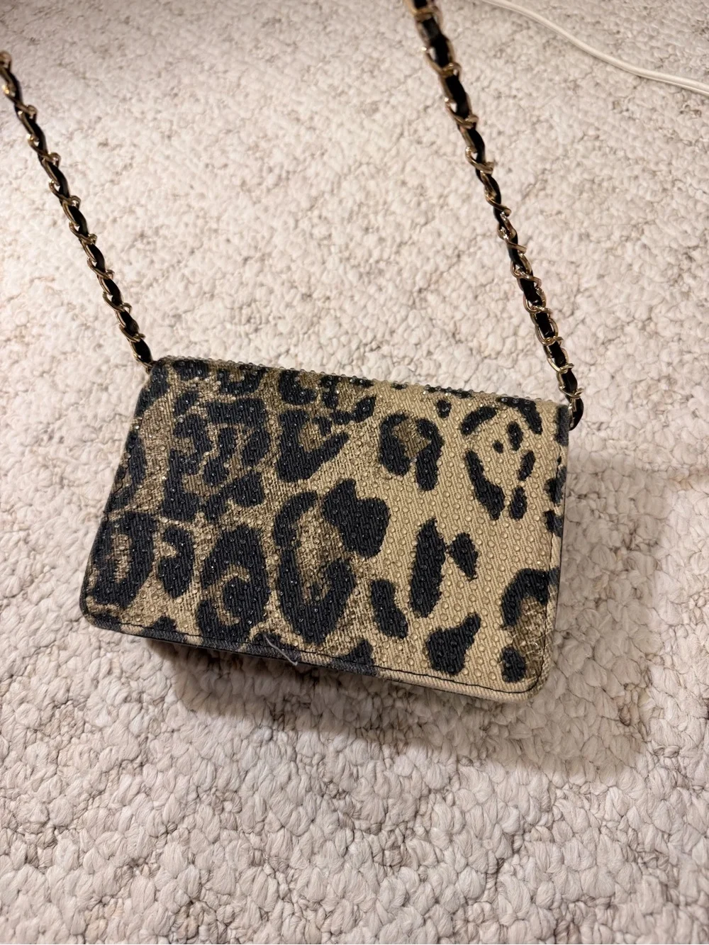 bebe Leopard-Print Crossbody in Gold and Black